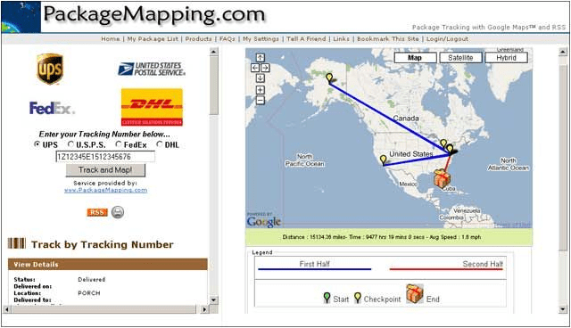 Packagemapping.com सेवा आपको मानचित्र पर अपने पैकेज का स्थान और पथ प्रदर्शित करने की अनुमति देती है।